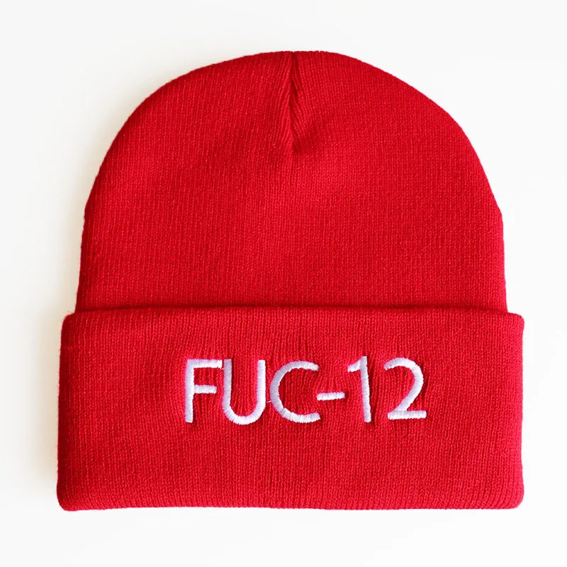 FUC-12 Billie Eilish Beanies акриловые повседневные мужские и женские вязаные зимние шляпы для мальчиков и девочек Skullies шапка с вышивкой Прямая - Цвет: Красный