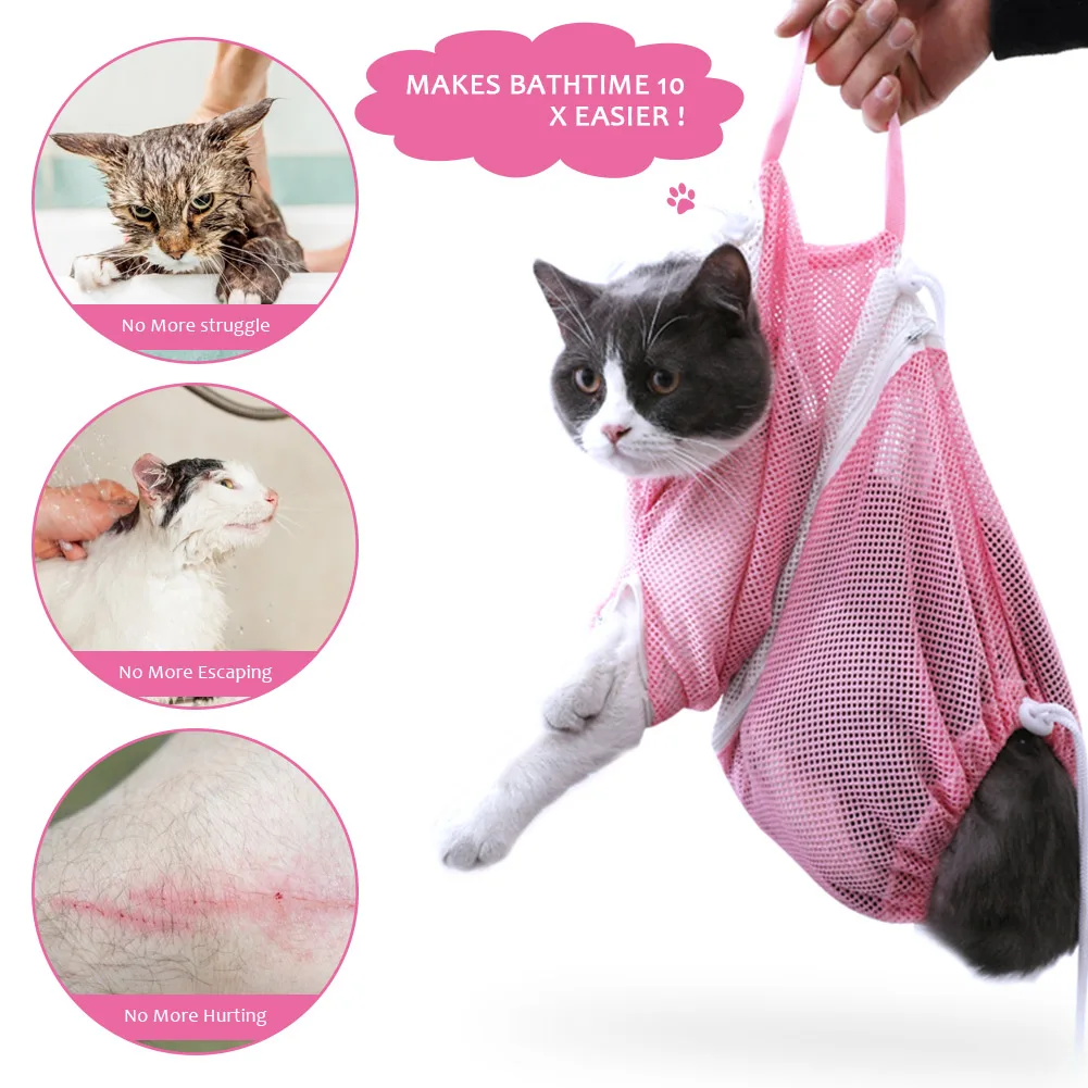 

Adjustable Cats Washing Bags Mesh Cat Grooming Bathing Bag For Pet Nail Trimming Injecting Anti Scratch Bite Restraint