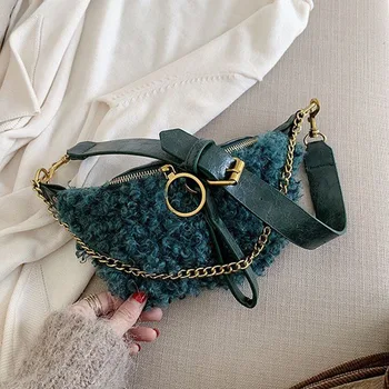 

New Women's Waist Bag Fashion Solid Color Plush Multifunction Hot Sale Designer Fanny Pack Female Pu Leather Crossbody Belt Bag