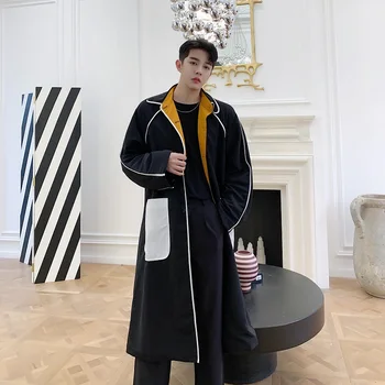 

NEW Male Japan Korea Style Long Windbreaker Jacket Cardigan Overcoat Men Vintage Fashion Casual Loose Trench Coat Outerwear
