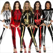Пугающий дьяволенок ведьма Череп Костюм «скелет» для женщин леди косплей Череп боди костюмы для взрослых Хэллоуин карнавал одежда для вечеринок