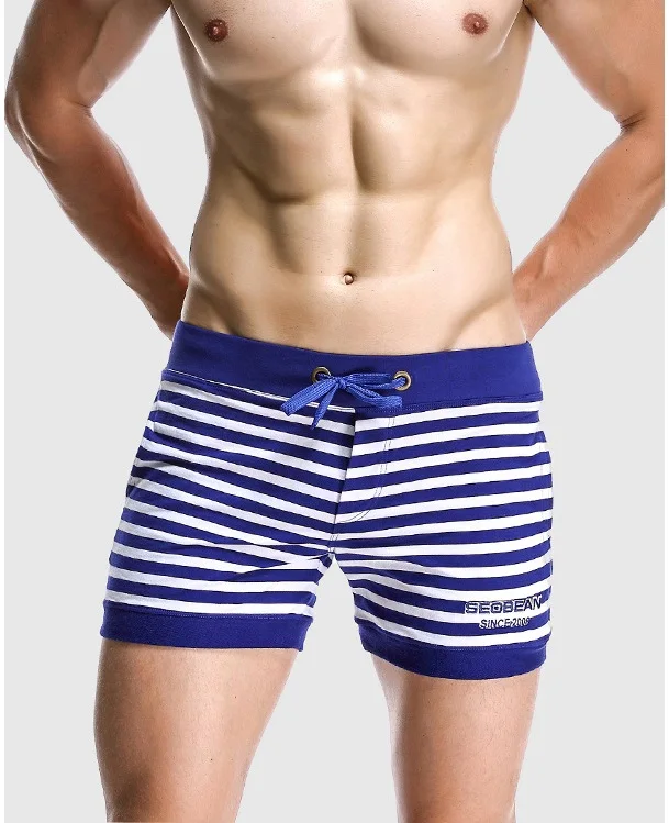 Men's Cotton Shorts Striped Casual Trunks Side pockets jogger shorts Man Gym wear Stretch short cortos hombres workout