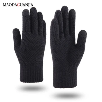 

Winter Touch Screen Gloves Women Men Warm Stretch Knit Mittens Imitation Wool Full Finger Guantes Female Crochet Thicken Luvas