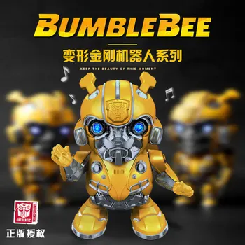 

New Dance transformer Bumblebee Iron Man Action Figure Toy LED Flashlight With Light Sound Music Robot Hero Electronic Toy
