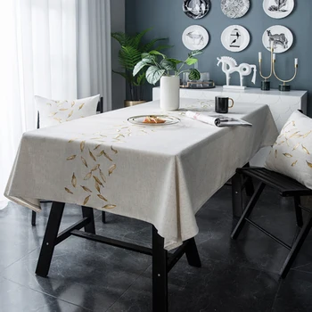 

Reusable Dustproof Nordic Waterproof Washable Soft Modern Cover Embroidered Dining Room Flax Tablecloth Home Decor Rectangular