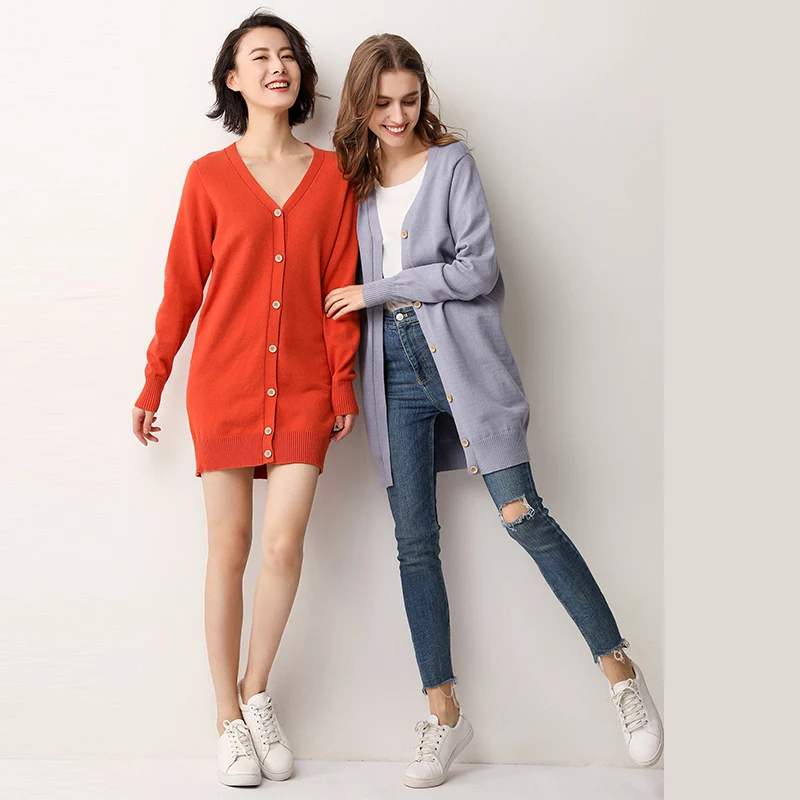 

Spring and Autumn Style Women Long Knitted Cashmere Sweaters V-Neck Female Cardigan casual Jumper Outerwear Coats