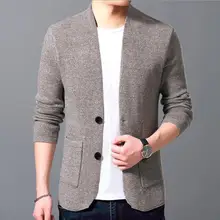Высококачественный мужской толстый вязаный кардиган вязаный весенне-осенний Однобортный Теплый свитер с v-образным вырезом мужской повседневный однотонный Кардиган Куртка
