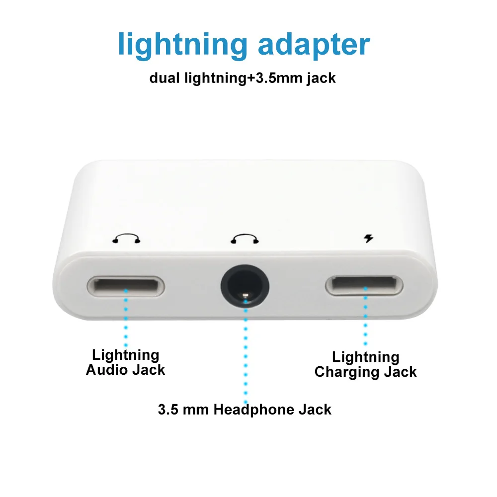 3 in 1 Charging Audio Adapter Headphone Splitter for Dual Lightning 3 5mm Jack Cable Fast Charger for iPhone SE 8 7 X iOS 14