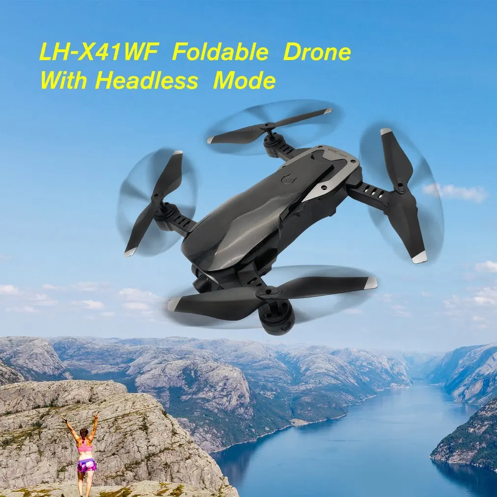 LH-X41WF Радиоуправляемый Дрон игрушки 6-осевой Мини Складной FPV Дрон с WI-FI HD Камера Выдержка Взлет/посадка, беспилотные летательные аппараты с батарейки в комплекте