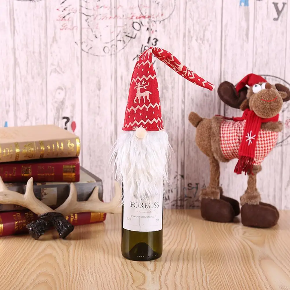 Red Christmas Gnome Tomte Santa Wine Bottle Bag Cover Dinner Party Table Decor Christmas Hats XMAS Gift
