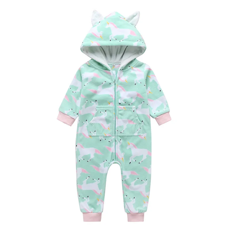 Детский комбинезон с капюшоном в виде животных для новорожденных, теплые флисовые пижамы одежда для маленьких мальчиков и девочек Комбинезон, одежда для сна, для детей от 0 до 24 месяцев