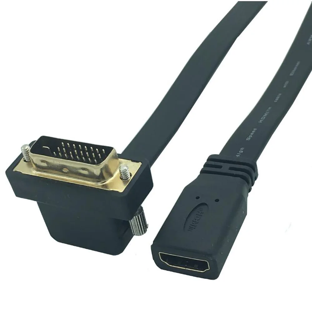 Плоский тонкий высокоскоростной кабель 0 3 м 1 фут 30 см HDMI гнездо DVI 24 + штекер 90 вниз