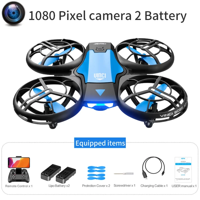 2021 NEW Quadcopter V8 drone 4k profesional 1080P 480P HD Camera WiFi Fpv Air Pressure Altitude Hold Black RC Drone Toy 1080P Blue 2B