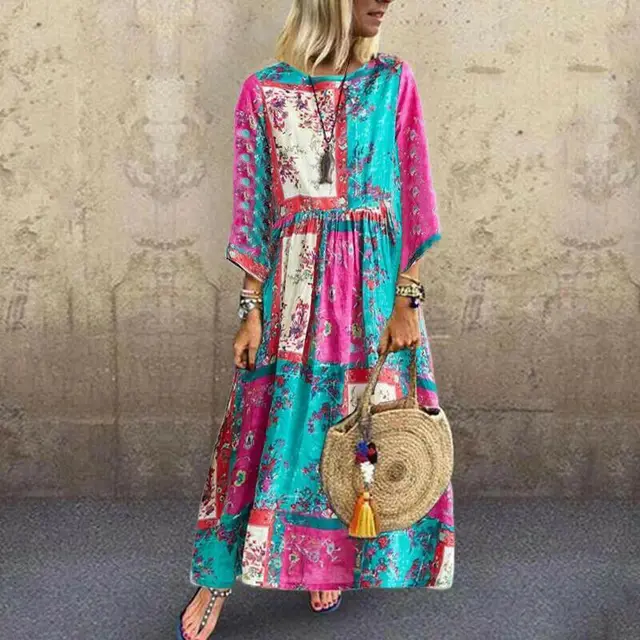 US $5.93 Women Long Sleeve Dress Maxi Long Evening Party Beach Dress Sundress Plus Size