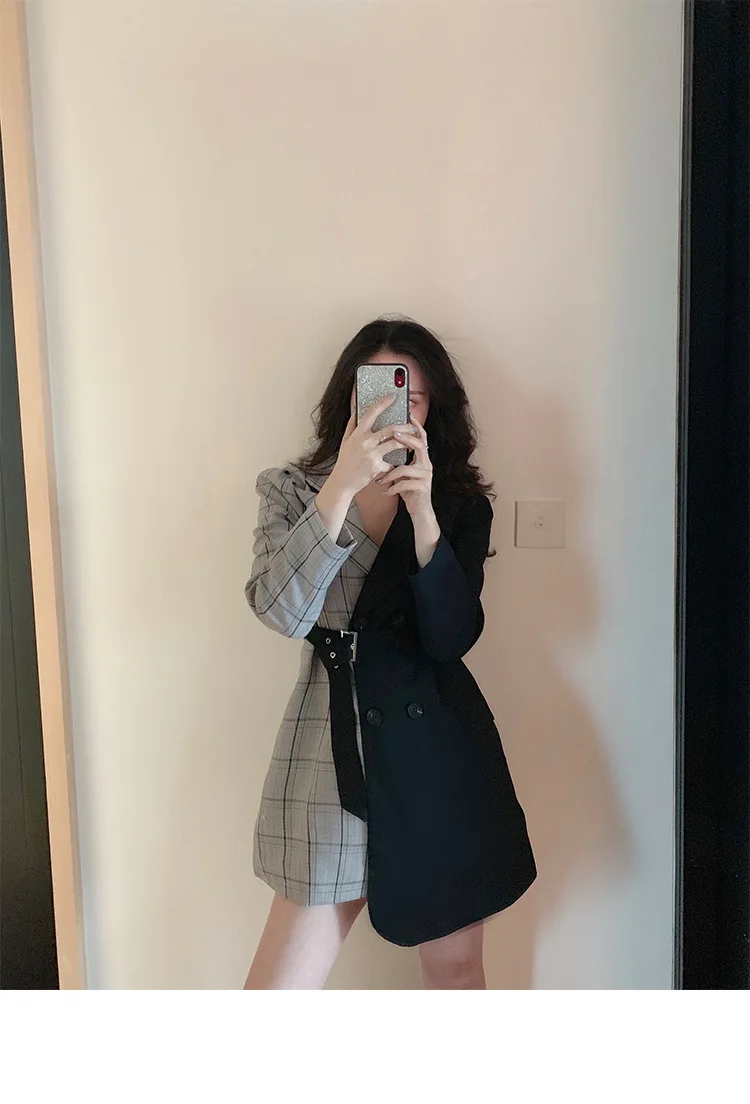 Photo Shoot Western Style Fashionable Plaid Stitching Lace-up Slimming Significant Leg Length Small Suit