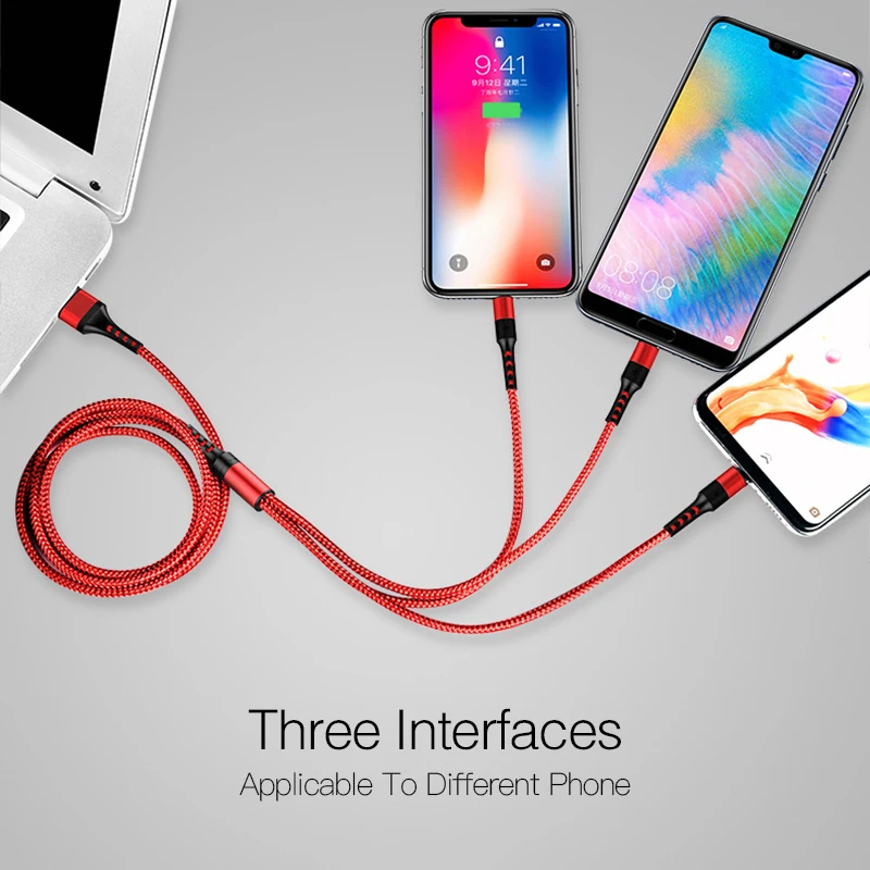 USB кабель 5A Быстрая зарядка 3 в 1 Micro usb type C кабель для зарядки samsung S9 iPhone X Мульти USb порт кабели для передачи данных для мобильных телефонов