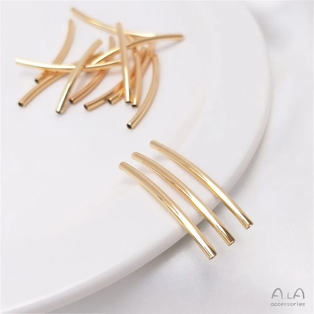 14K Gold Plated Smooth curved pipe bright long round pipe head accessories DIY bracelet accessories material wire drawing process hardware accessories taps curved nozzle outlet pipe pull out copper faucets kitchen