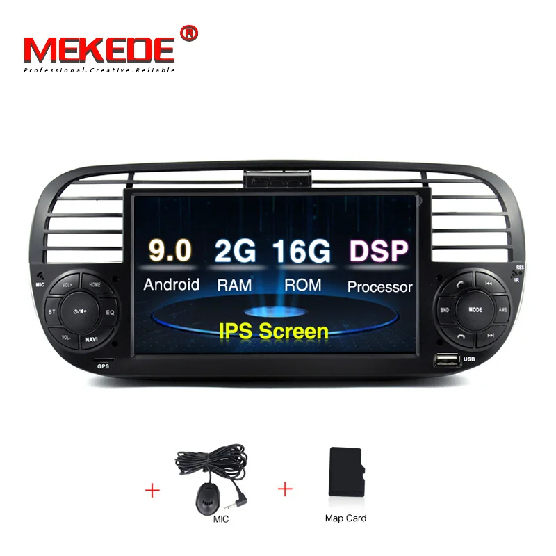 CAR DVD Mekede IPS DSP android 9.0 1024x600 HD 2DIN 2 din Car multimedia player for Fiat 500 2007- with wifi bluetooth radio - Color: CAR DVD