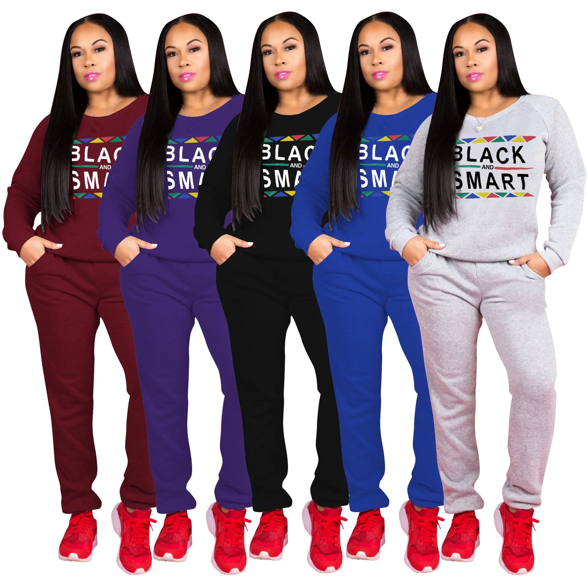 

New Autumn Black Smart Print Women's set Sweatshirts& pants suit two piece set elegant sporting casual tracksuit outfit