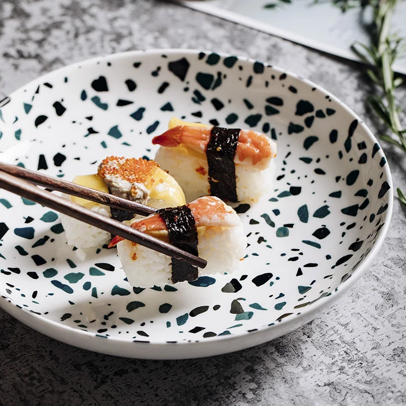 Терраццо керамическая тарелка глазурь круглый сплошной цвет десертное блюдо