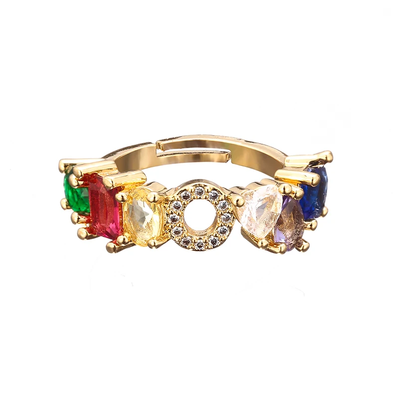 Женская Золотая буква алфавита кольцо цирконы ребенок имя регулируемое кольцо красочное кристаллическое кольцо Рождественский подарок для семьи - Цвет основного камня: O