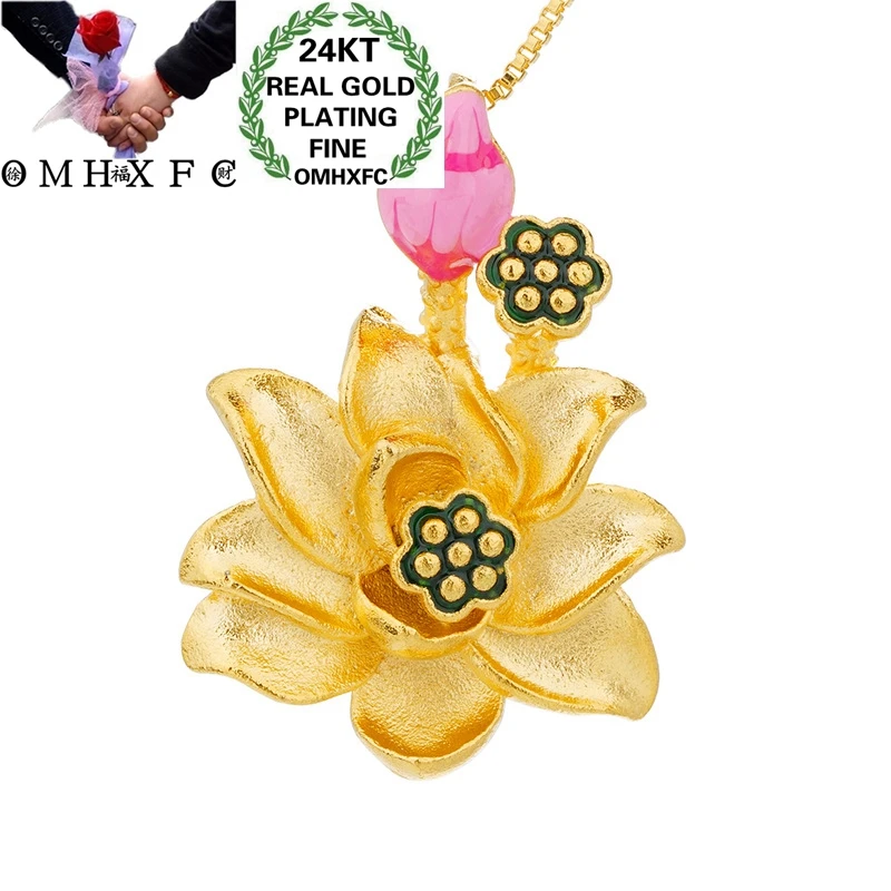 OMHXFC Jewelry Wholesale PN382 European Fashion Hot Fine Woman Girl Party Birthday Wedding Gift Lotus 24KT Gold Pendant Charm | Украшения и