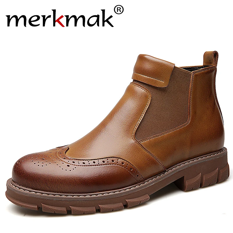 Merkmak New Winter Booties Fashion Slip-on Warm Leather Boots Non-slip Wear-resistant Casual Shoes Big Size Motorcycle Boot