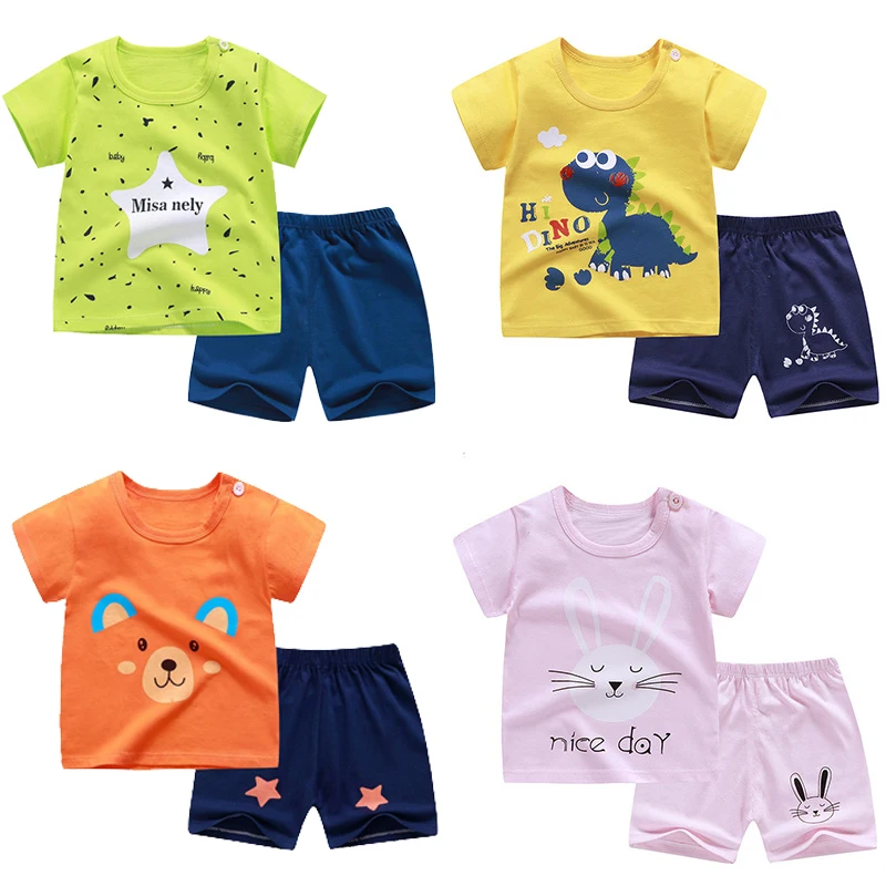 Toddler Baby Boys Summer Pajamas Outfits Clothes 1-7 Years Old Kids Cartoon Shark Print Tees Tops Shorts Set