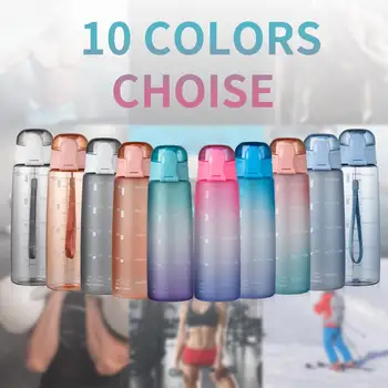 

32oz 900ml water bottle with motivational time marker with gradient color tritan gym jug workout water kettle with flip lid