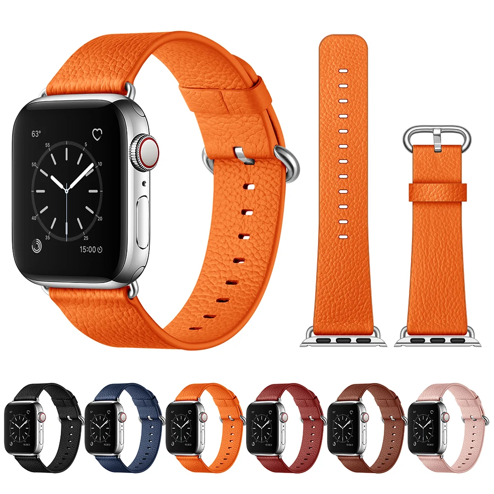 

Litchi pattern For apple watch strap 38 40 42 44 41 45mm leather watch strap fashion for iwatch series 1 2 3 4 5 6 7