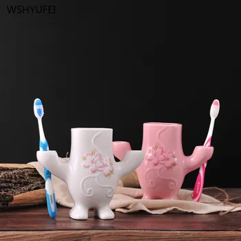 

Direct sales new small fresh cherry ceramic couple cup exquisite cherry blossom flower delicate embossed toothbrush holder mug