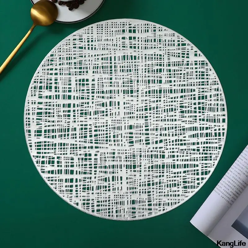 SET DE TABLE,Bleu-38cm--Napperons Ronds Tissés PP Imperméables, Tapis De Table à Manger