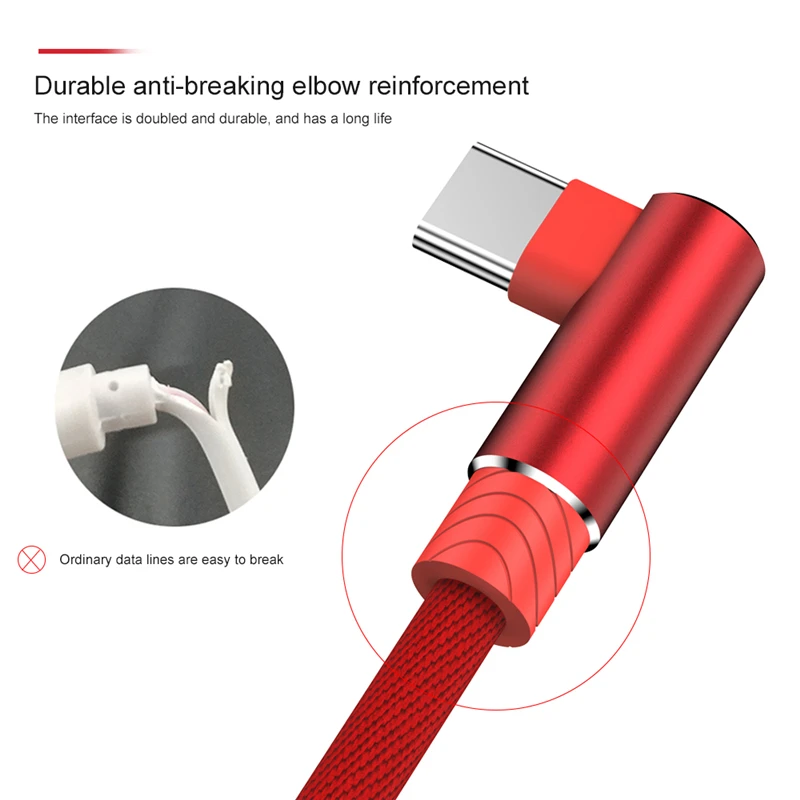 3M 90-Degree Fast Charging USB Type C Cable - Durable Long Wire Cord