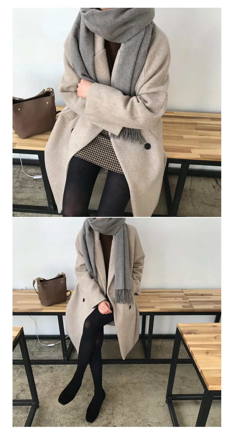 Новое приталенное Женское пальто, Осеннее и зимнее шерстяное пальто для отдыха, женское двубортное длинное пальто, большие размеры, S-XXL