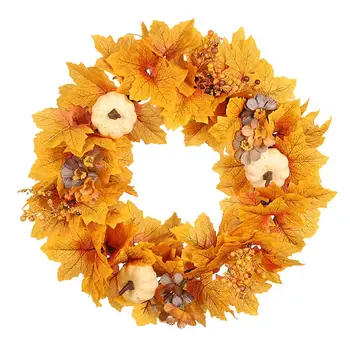 

Artificial Maple Pumpkin Wreath Lifelike Hand-made Rattan Garland Decoration for Halloween Thanksgiving Day