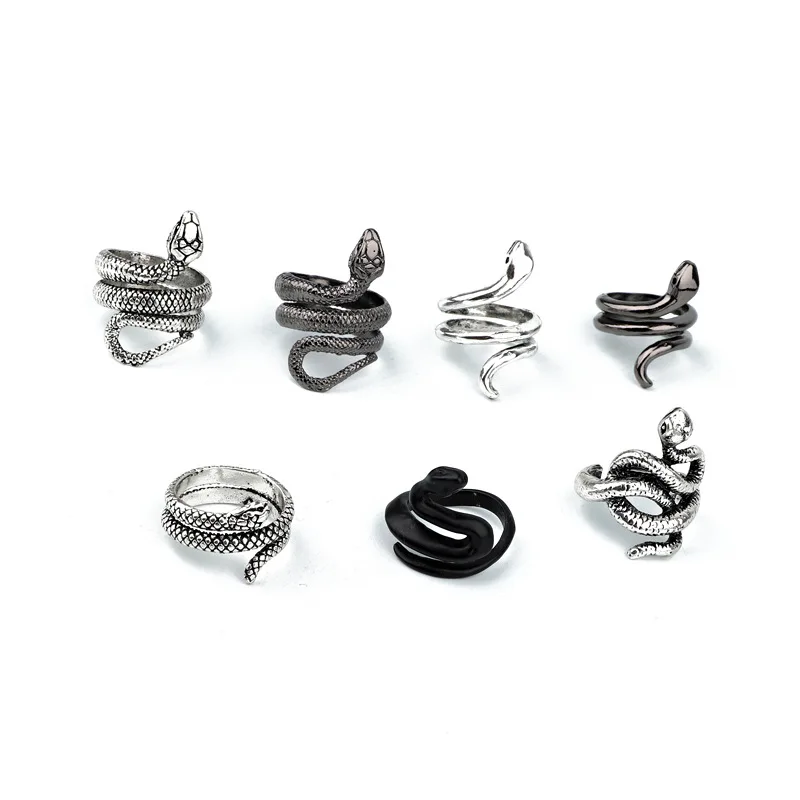 

Retro Punk Snake Ring For Men Women Silver Color Unique DesignColor Opening Adjustable Rings