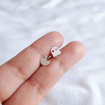 

Wholesale 10pair/lot Fun Game Gold Filled Pacman Stud Earrings For Men Women Jewelry Stainless Steel Cute Pac-Man Oorbellen