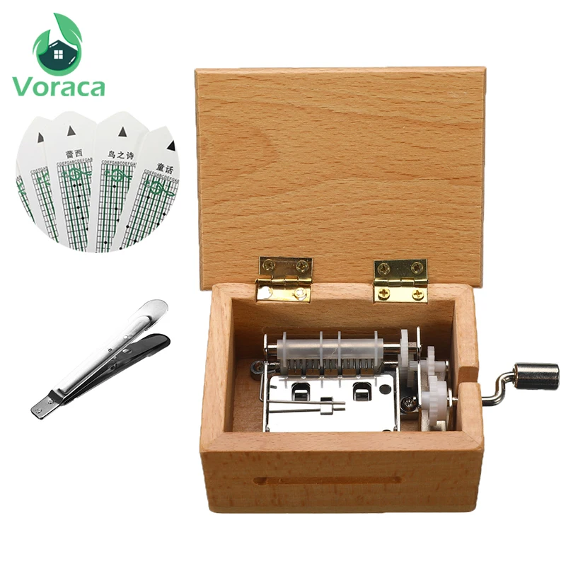 Goede 15 Tone DIY Hand gebogen Houten Muziekdoos Met Perforator Papier Tapes Muziek Bewegingen Doos papier strip Thuis decoratie Craft