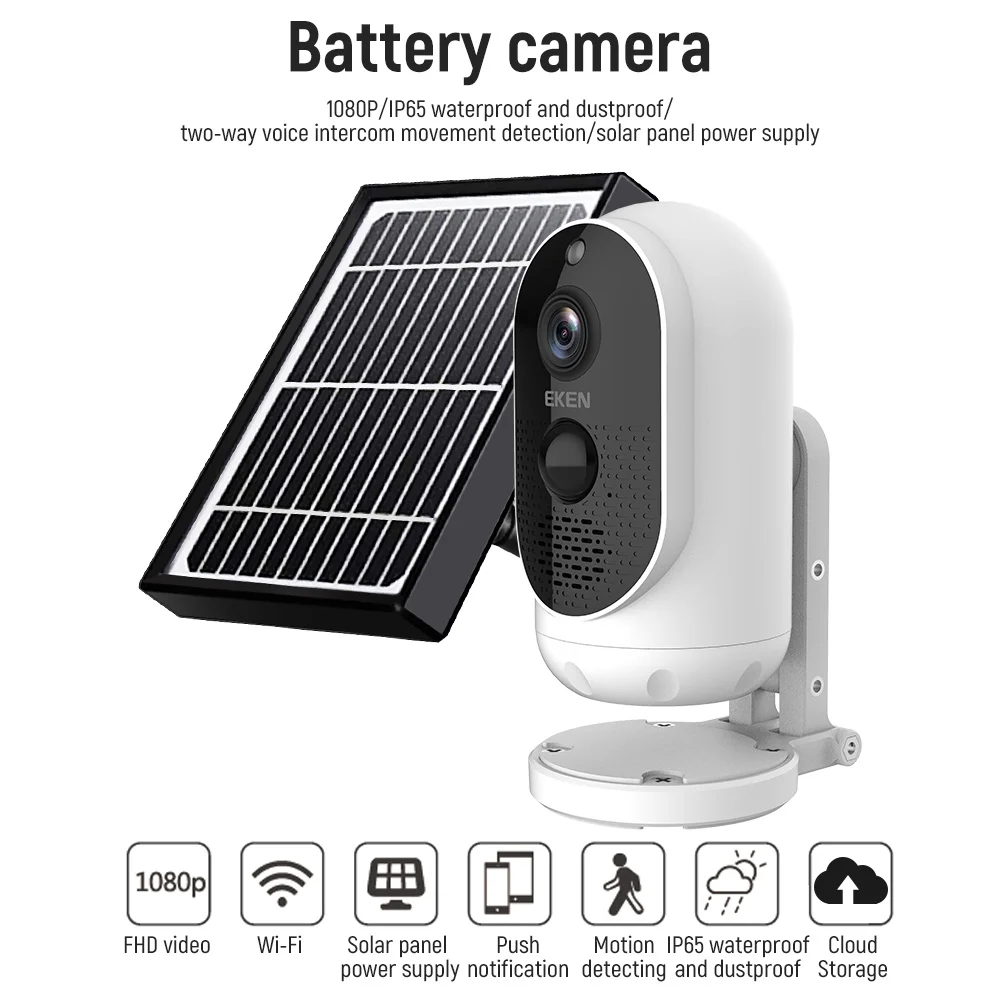 EKEN Camera Astro Lite 1080P WiFi Solar Night Vision Motion Detection IP65 Rainproof Security Camera