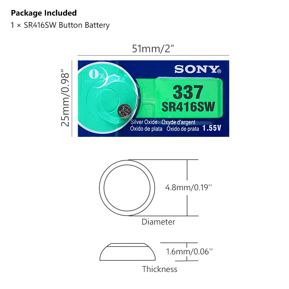 1 шт. для sony 337 SR416SW 1,55 в оксид серебра часы батарея SR416SW 337 LR416 SB-A5 Кнопка монетница Сделано в Японии