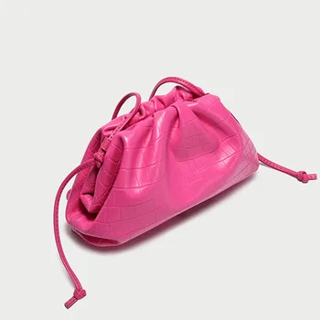

Customized Pouch Handbag Women Genuine Leather Crossbody Bag Fashion Clutch Bag Evening Party Crocodile Pattern Ruched Cloud Bag