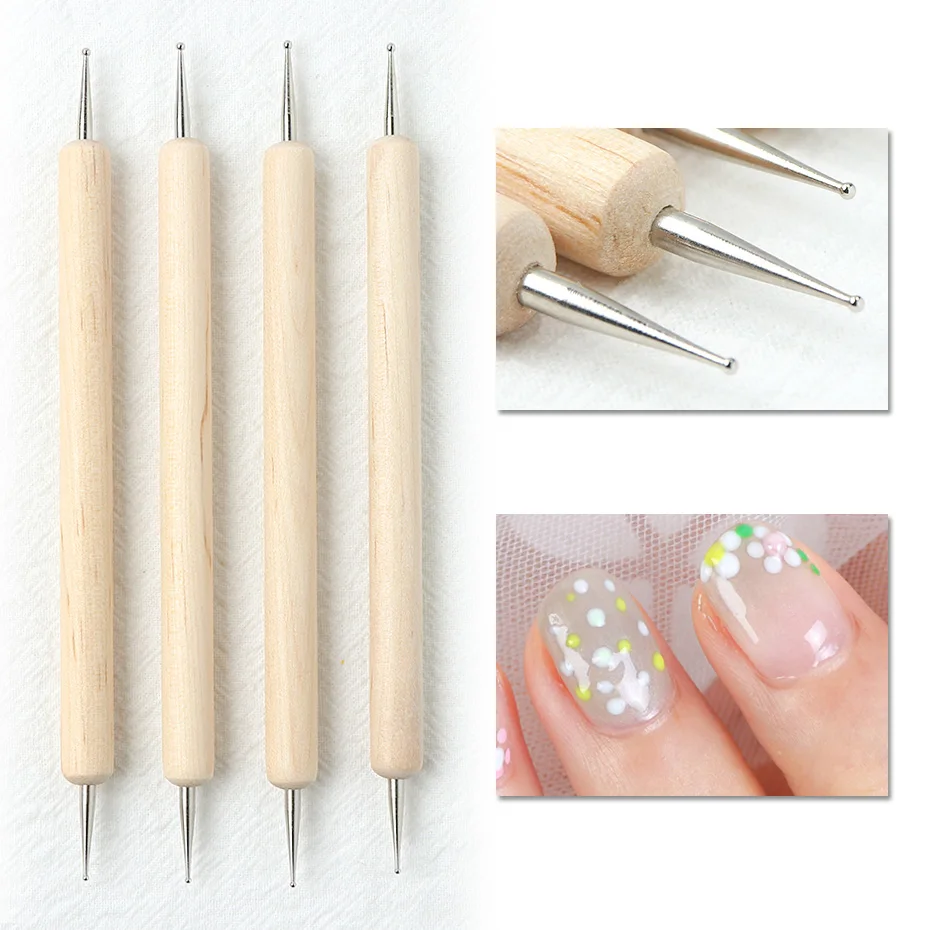 Professional 2 Ways Wooden Dotting Tool Nail Point Pen Rhinestones Gems