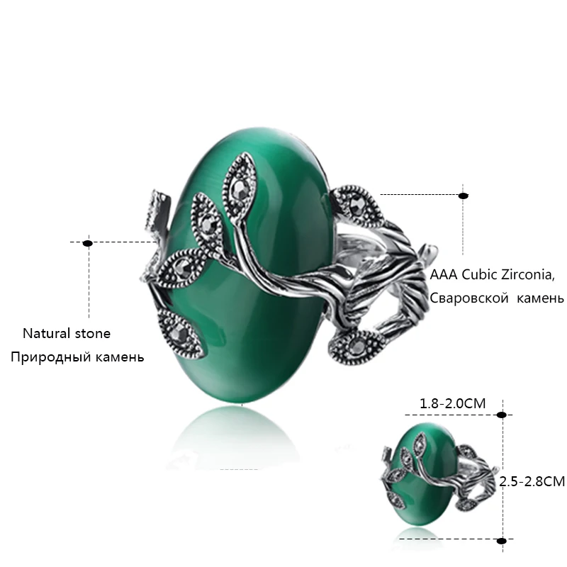 KCALOE, Винтажное кольцо с зеленым опалом, Овальный натуральный камень, кольца для женщин, Ретро стиль, Anillo, резные Роскошные хрустальные стразы