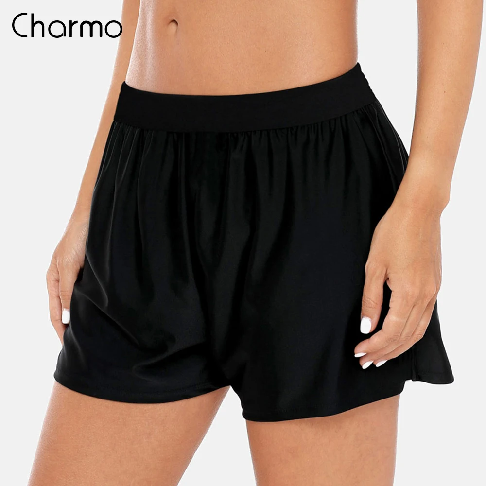 Charmo Ladies Swimming Shorts Women Loose Fit Solid Color Bikini Bottom Ban Swimwear Briefs Boy Shorts Split Swimming Trunks