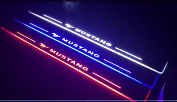 

RQXR led stainless steel overlay acrylic door scuff for Ford mustang moving door sill plate lining decorative light,4pcs