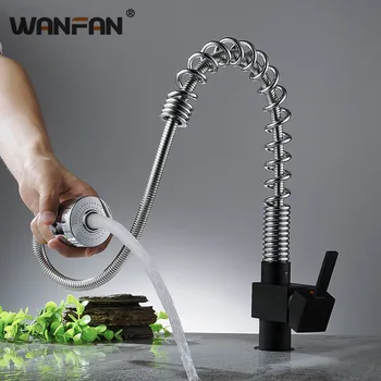 

Kitchen Faucets Spring Pull Out Sprayer Tap Square Flexible Swivel Spout Chrome Faucet Brass Hot and Cold Vessel Crane YC-CL3010