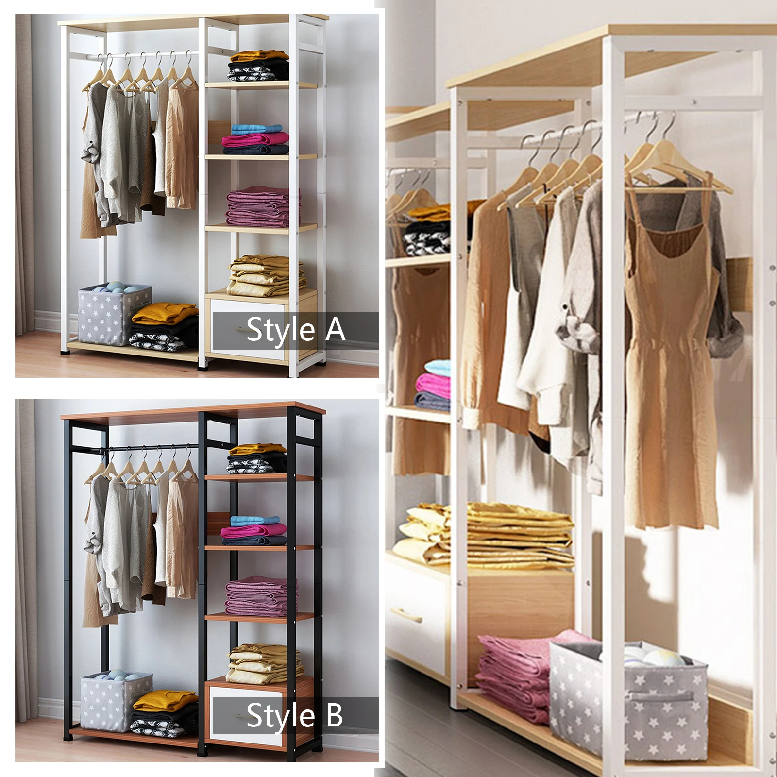 Clothes Rail Hanging Open Wardrobe Clothes Organizer Coat Hat Rack