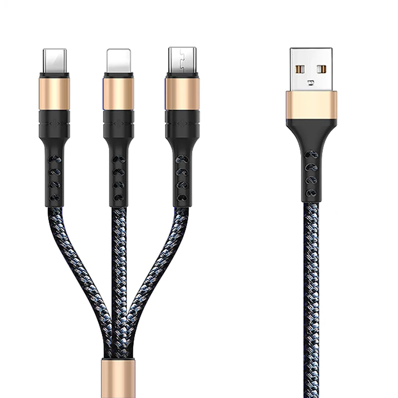 USB кабель 5A Быстрая зарядка 3 в 1 Micro usb type C кабель для зарядки samsung S9 iPhone X Мульти USb порт кабели для передачи данных для мобильных телефонов - Тип штекера: Gold