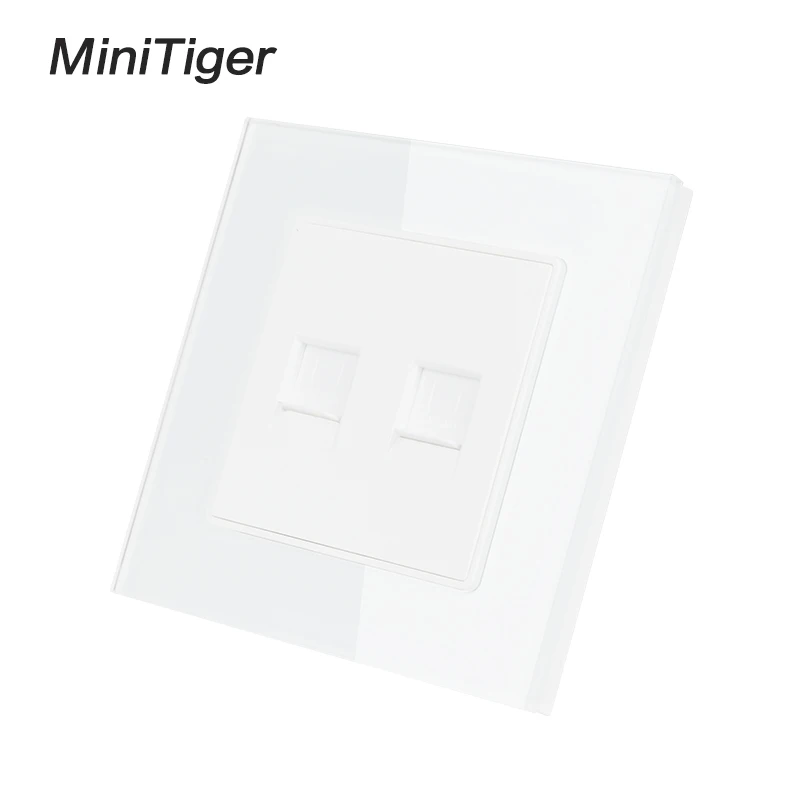 Minitiger белый роскошный кристалл стеклянная панель двойной RJ45 Интернет данных компьютерный разъем CAT5E электрическая розетка