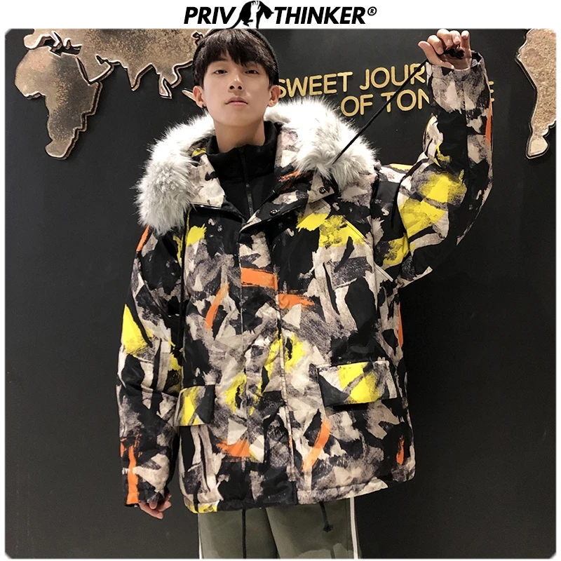 Privathinker Мужская Камуфляжная парка со съемным большим меховым воротником пальто